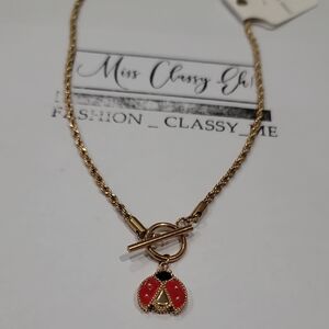 Double Sided Chic Gold Ladybug Pendant Necklace